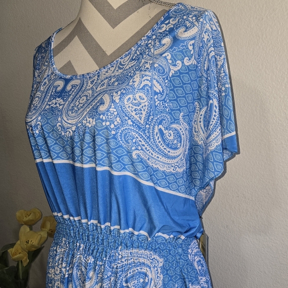 NWT Young USA Blue & White Paisley Pattern Midi Dress Size XL - Picture 4 of 10